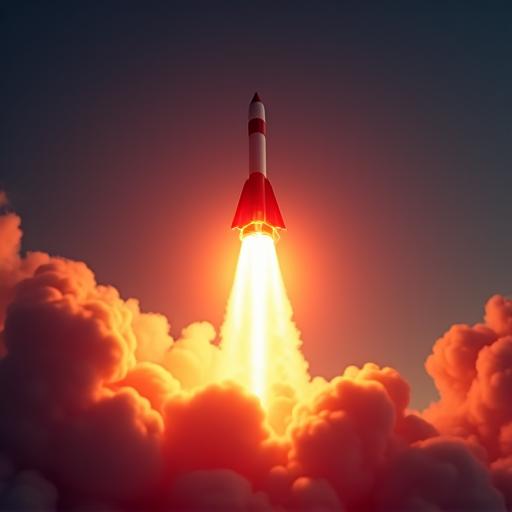 A rocket launching, symbolizing a product release