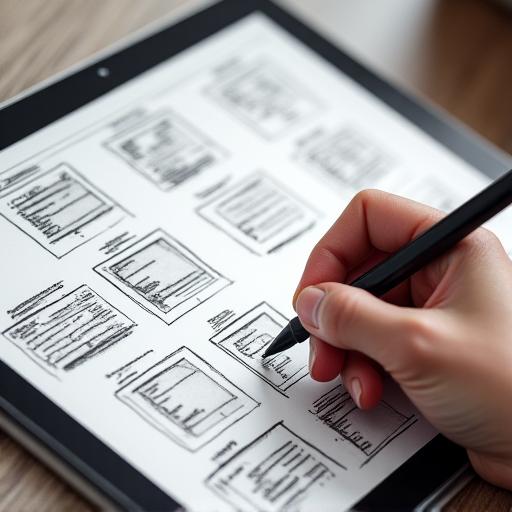A hand sketching user interface wireframes