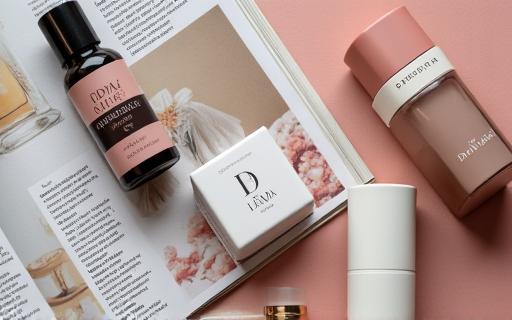 Elegant product packaging and a magazine layout